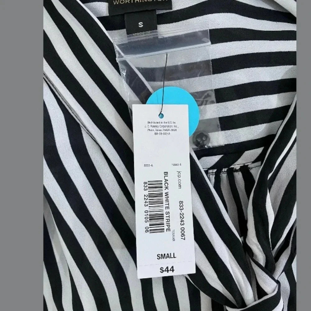 NWT Worthington Stripped Tie Neck Shirt Blouse Top size small long sleeve - Picture 7 of 7